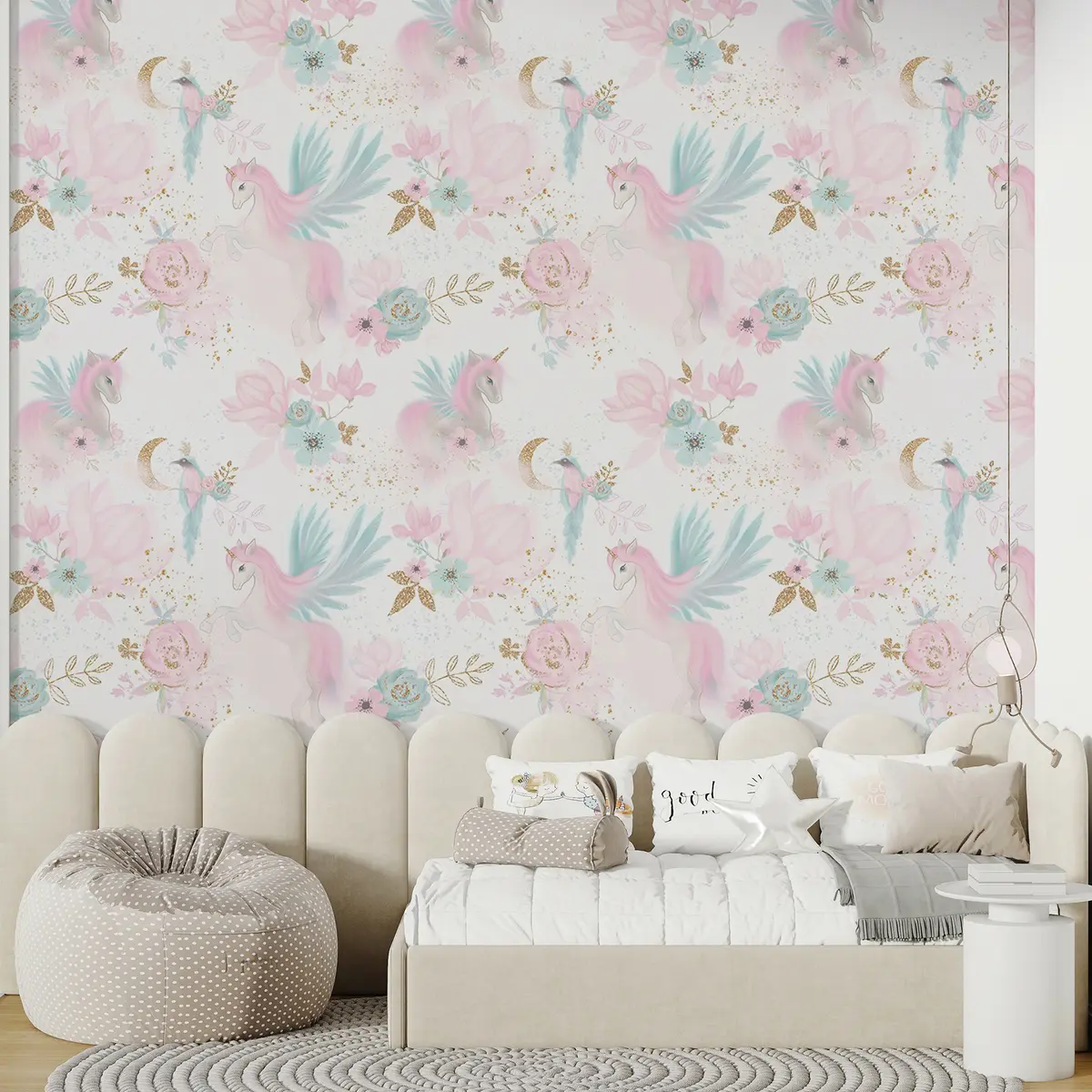 murales de pared Unicornios y festones de rosas u78494