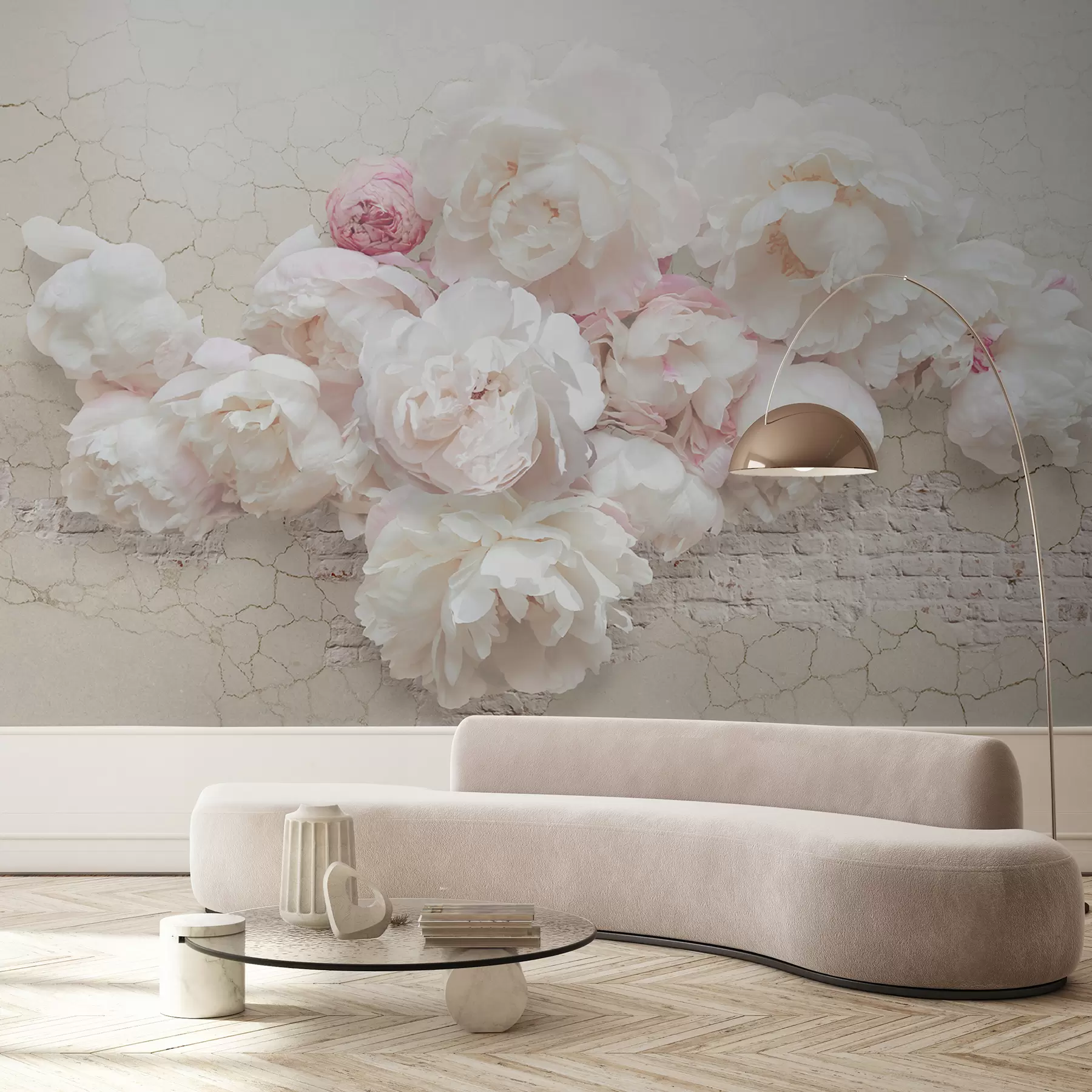 murales de pared Peonías blancas en una pared ruinosa u79549