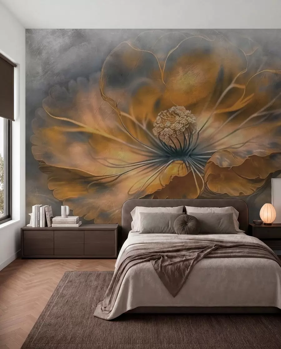 murales de pared Flor dorada sobre antracita u93916