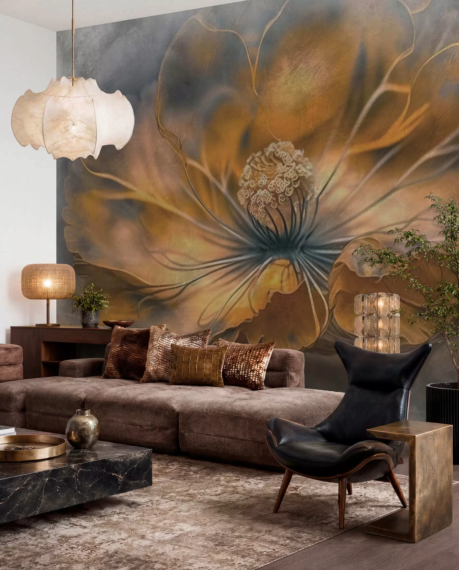 murales de pared Flor dorada sobre antracita u93916