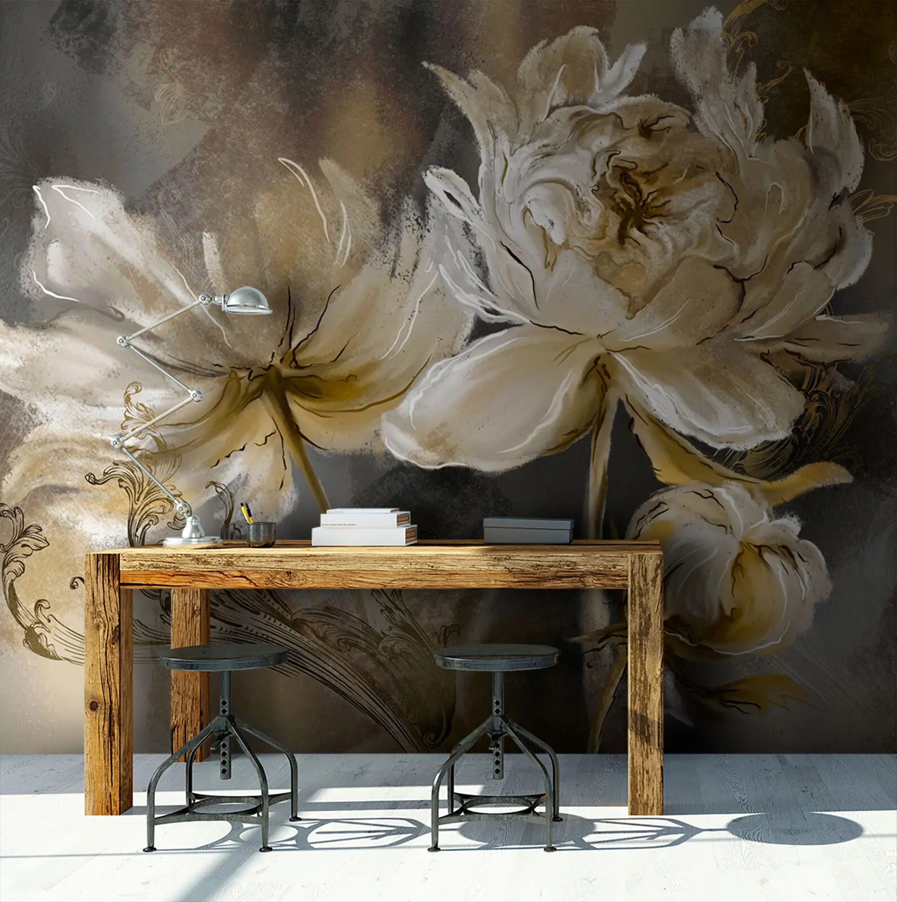 murales de pared Flores vintage sobre fondo de textura u78738