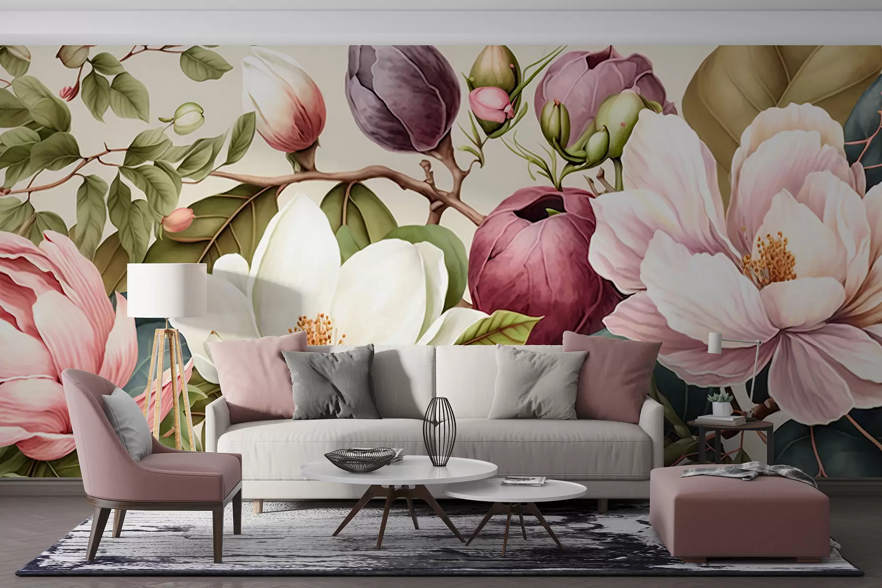 murales de pared pincel ligero de flores de acuarela u70654