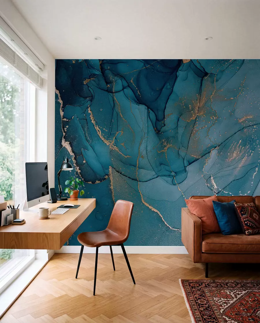 murales de pared Charcos de tinta azul verdosa u94262