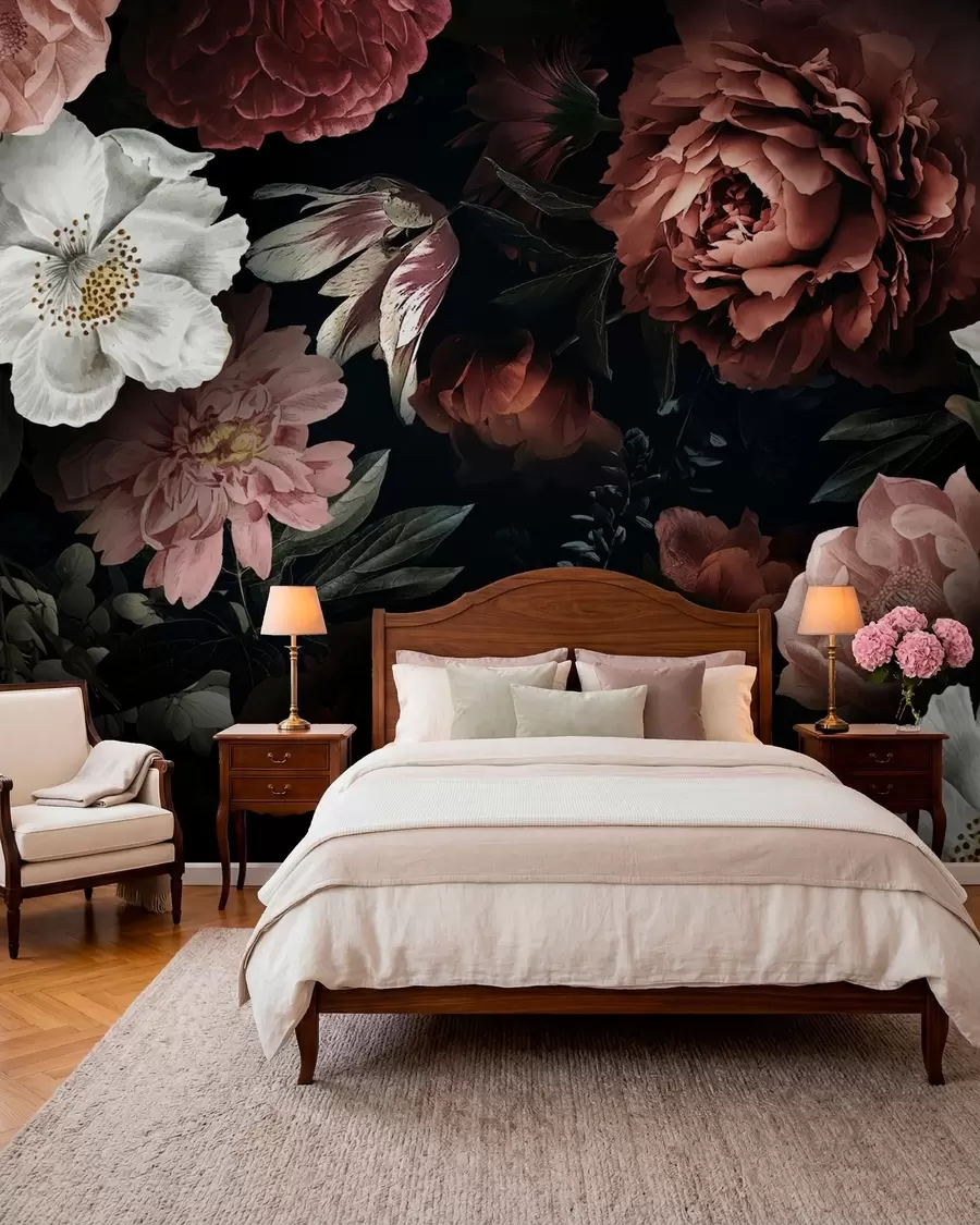 murales de pared Rosas pintadas sobre negro u94330