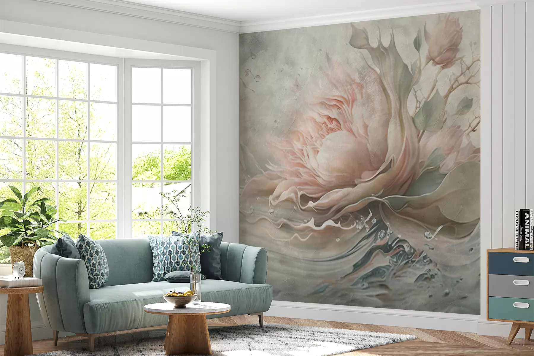 murales de pared Rosa acuarela grande dibujada a mano u94002