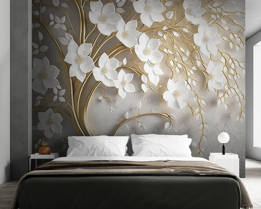 murales de pared árbol con flores blancas u94015