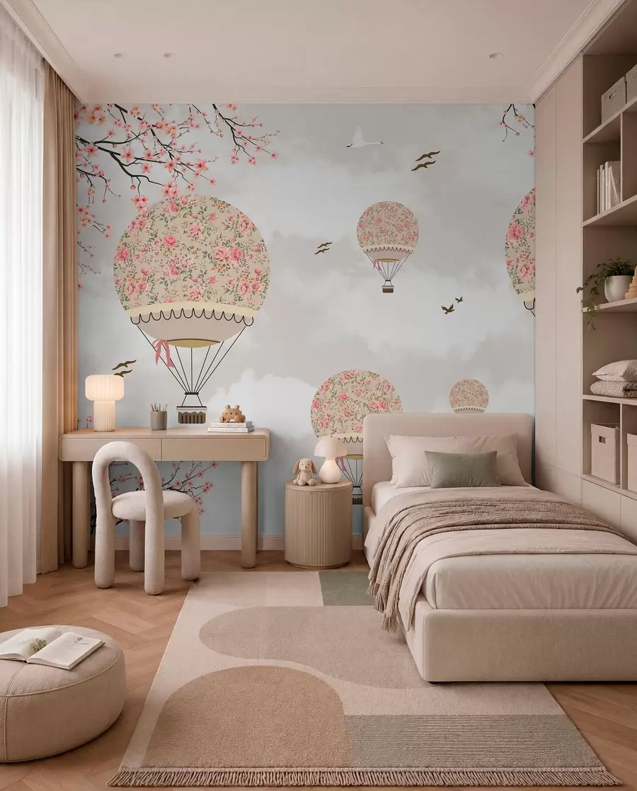 murales de pared Globos en flores y ramas de sakura u94445