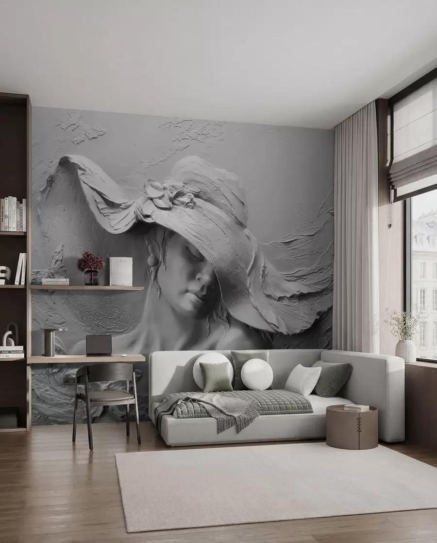 murales de pared Mujer con sombrero 3D u62592