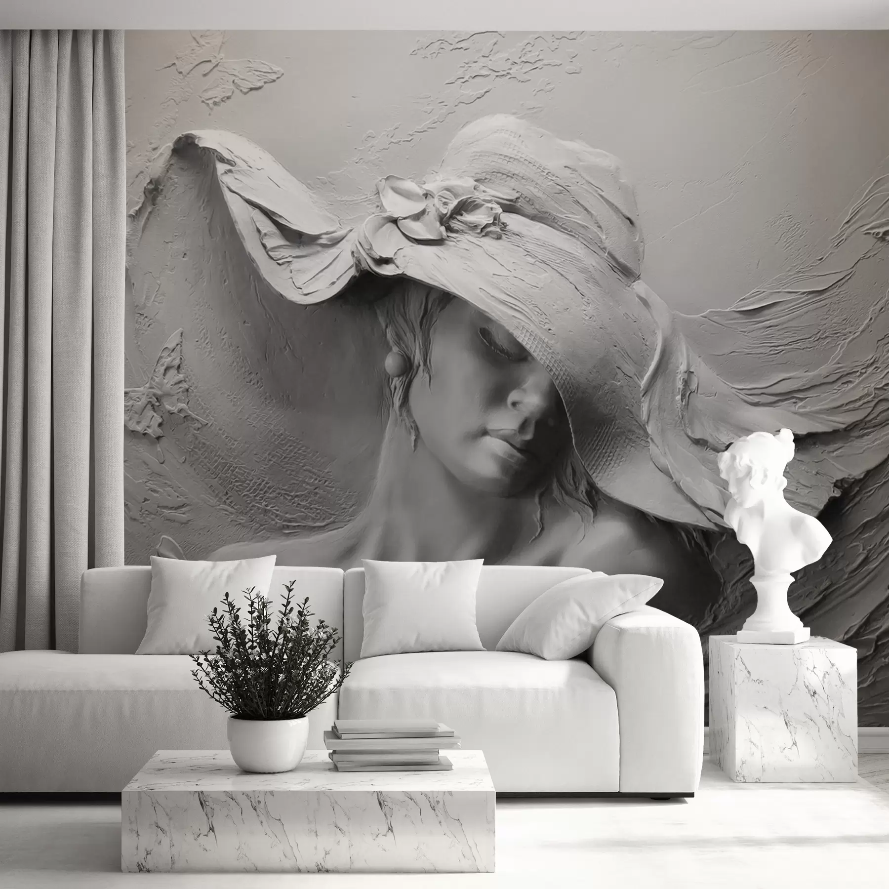 murales de pared Mujer con sombrero 3D u62592