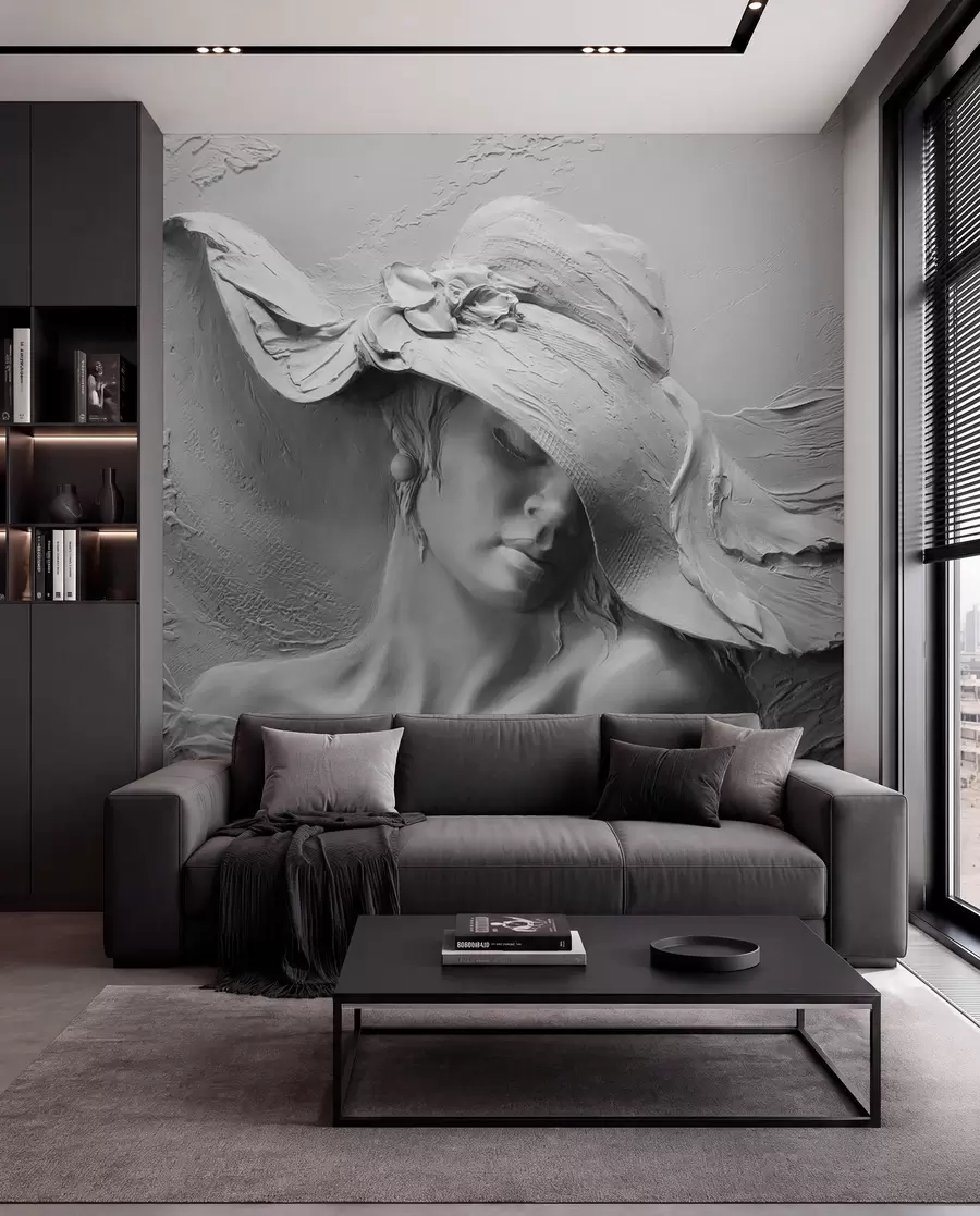 murales de pared Mujer con sombrero 3D u62592