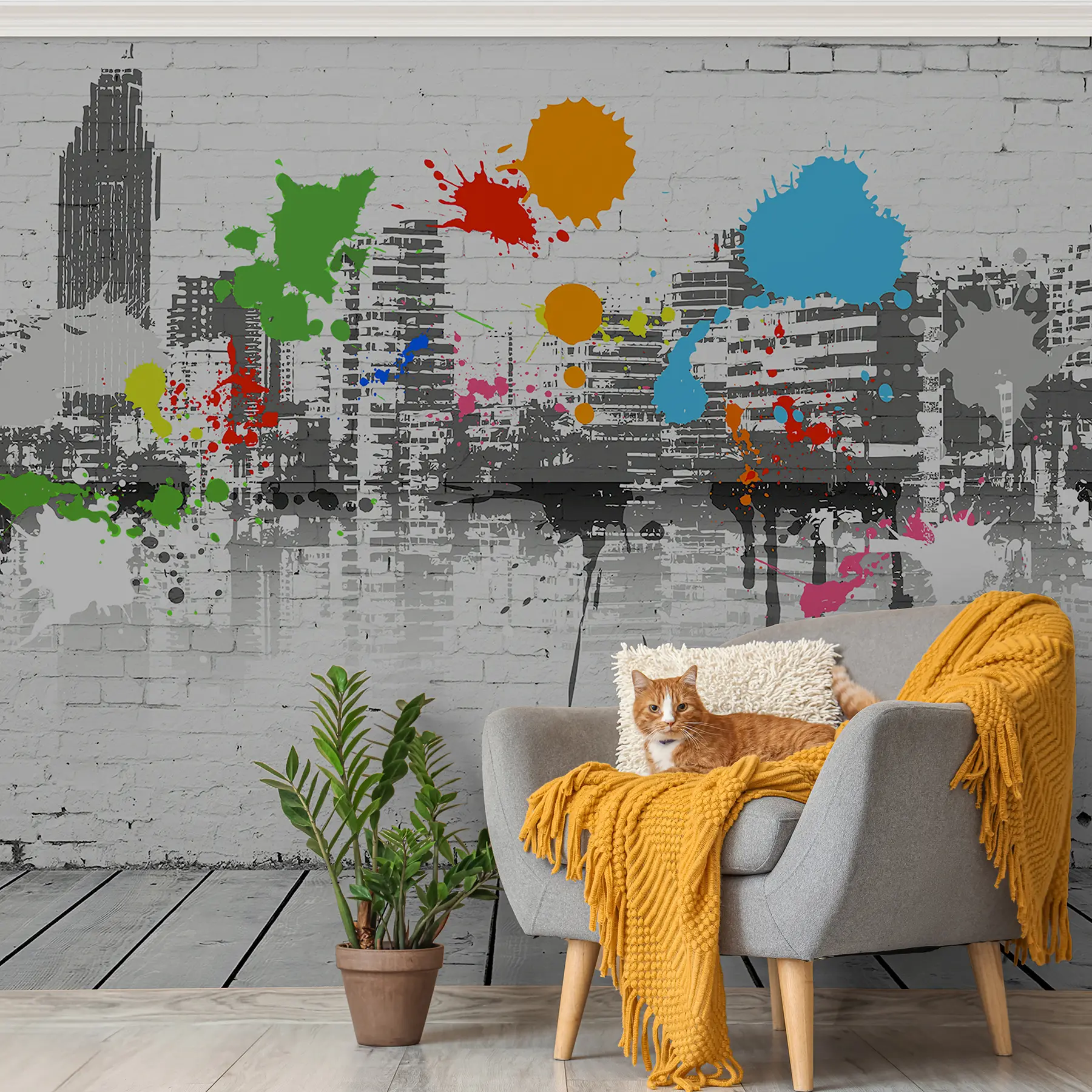 murales de pared Ciudad en la pared, estilo urbano. u03450