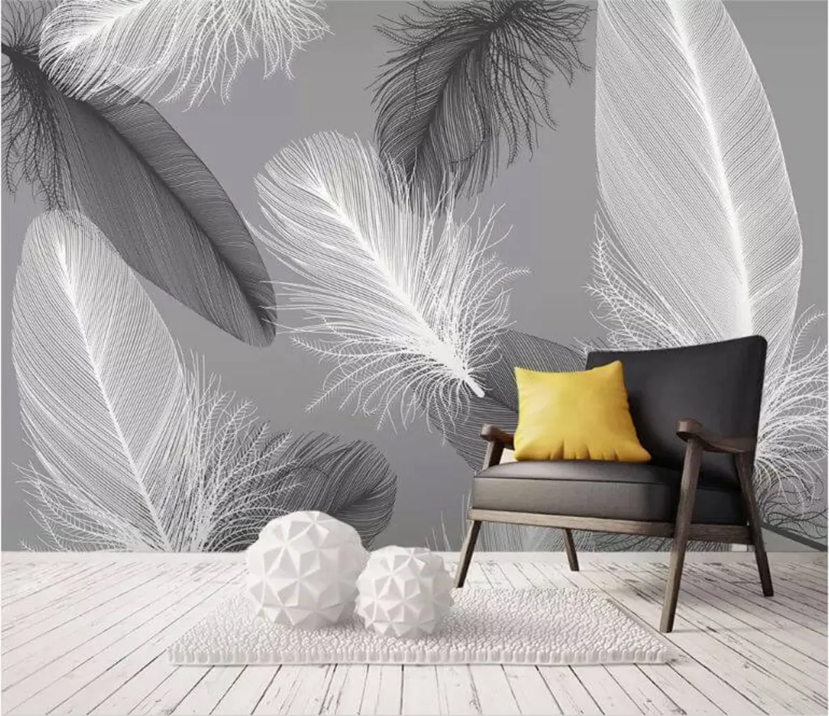 murales de pared plumas blancas y negras u04919