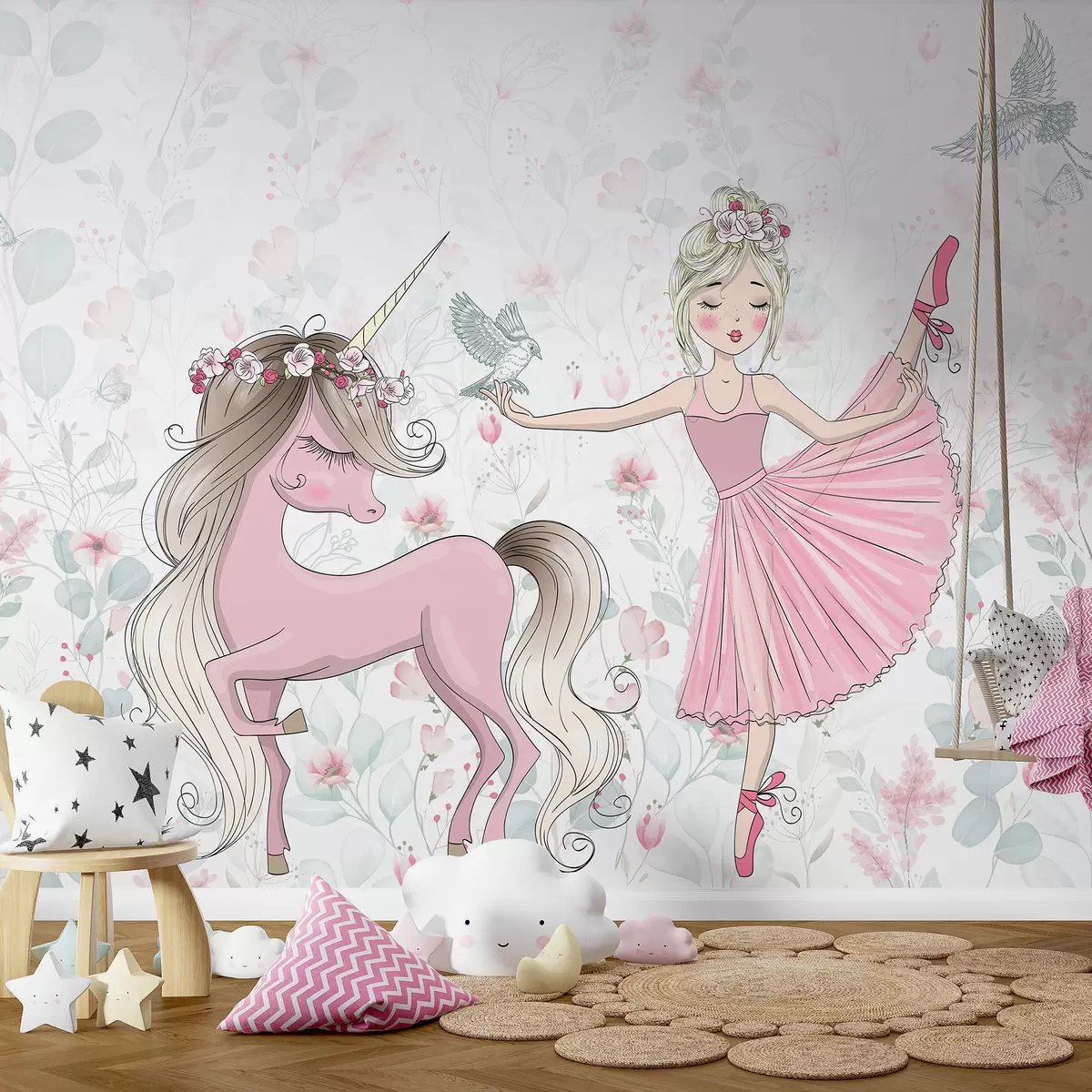 murales de pared Princesa y unicornio rosa u95007
