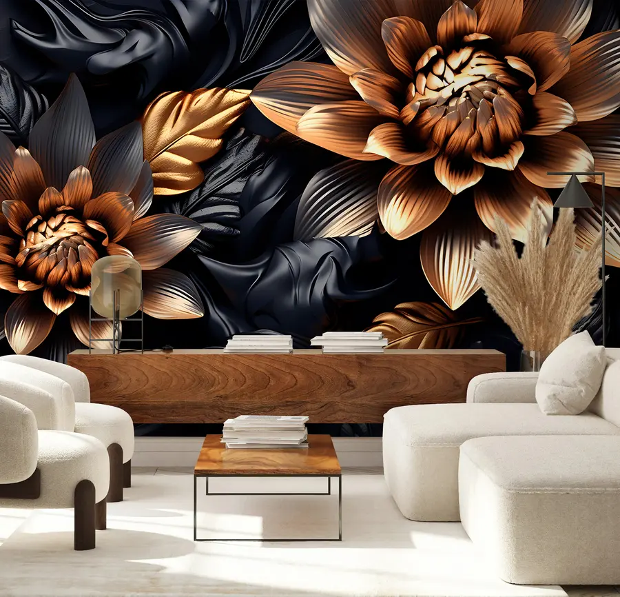 murales de pared Flores voluminosas negras u95244