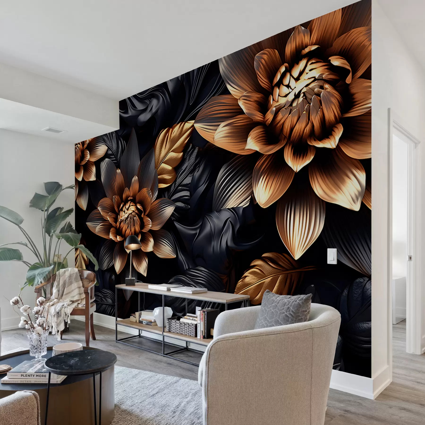 murales de pared Flores voluminosas negras u95244