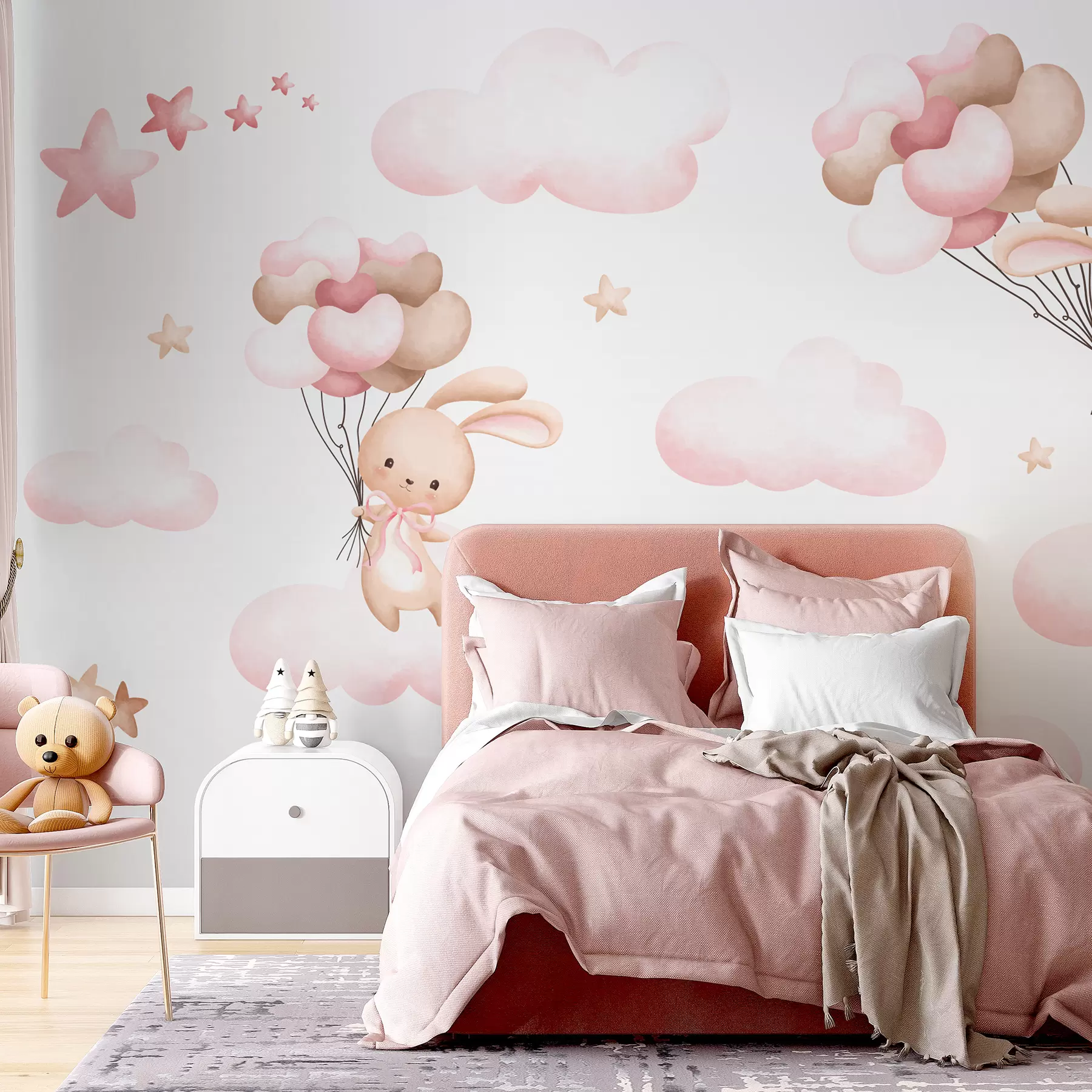 murales de pared Lindo conejo y globos u95399