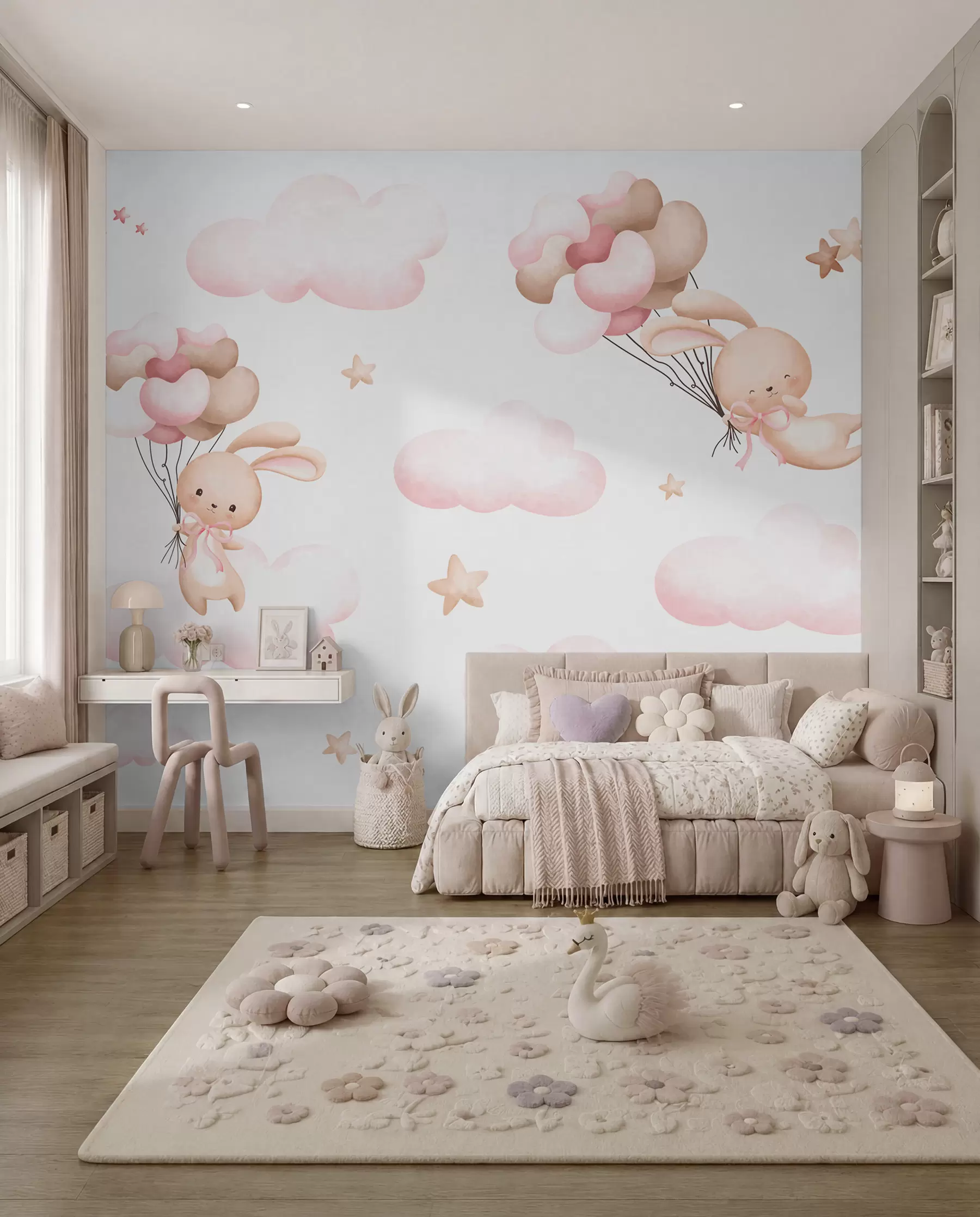 murales de pared Lindo conejo y globos u95399
