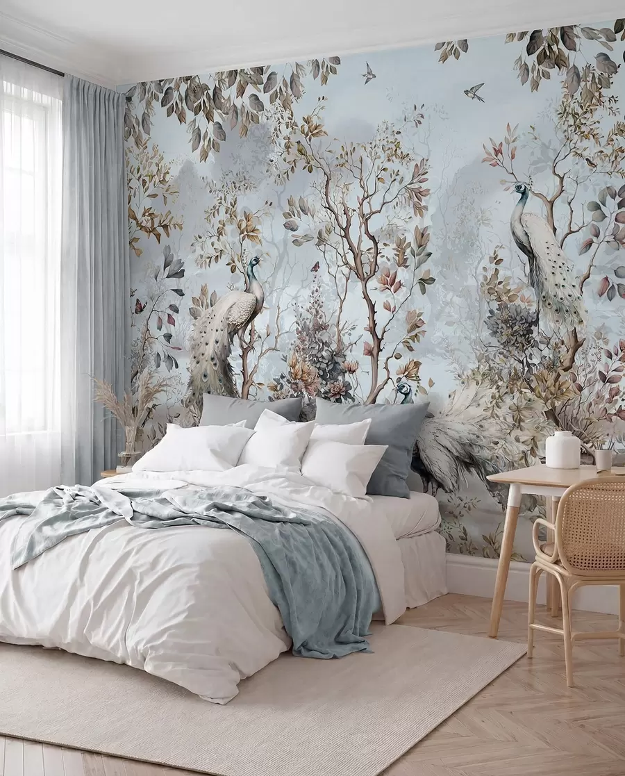 murales de pared Pavos reales entre flores u94849