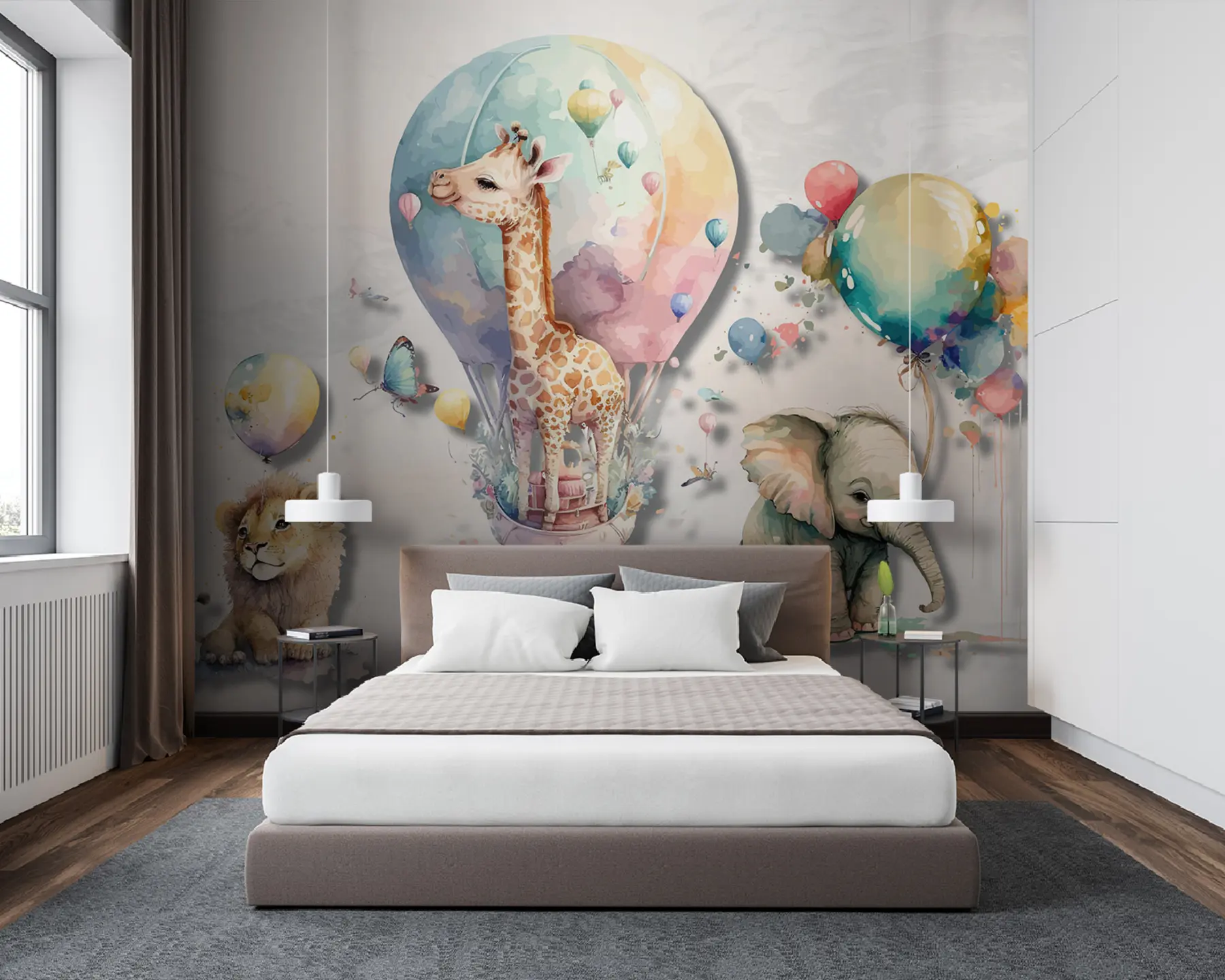 murales de pared animales y globos u95419