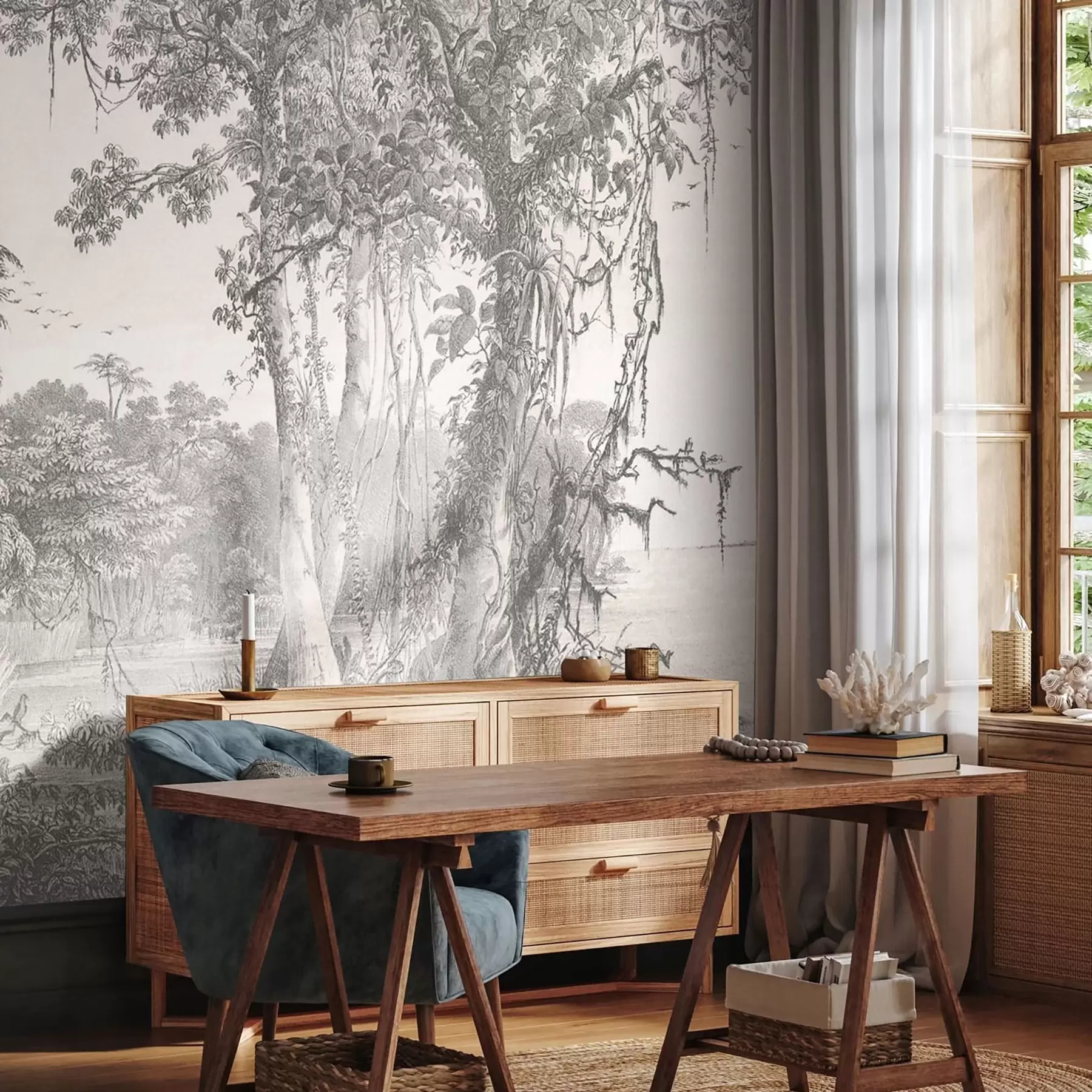 murales de pared Paisaje forestal con estilo vintage u95795