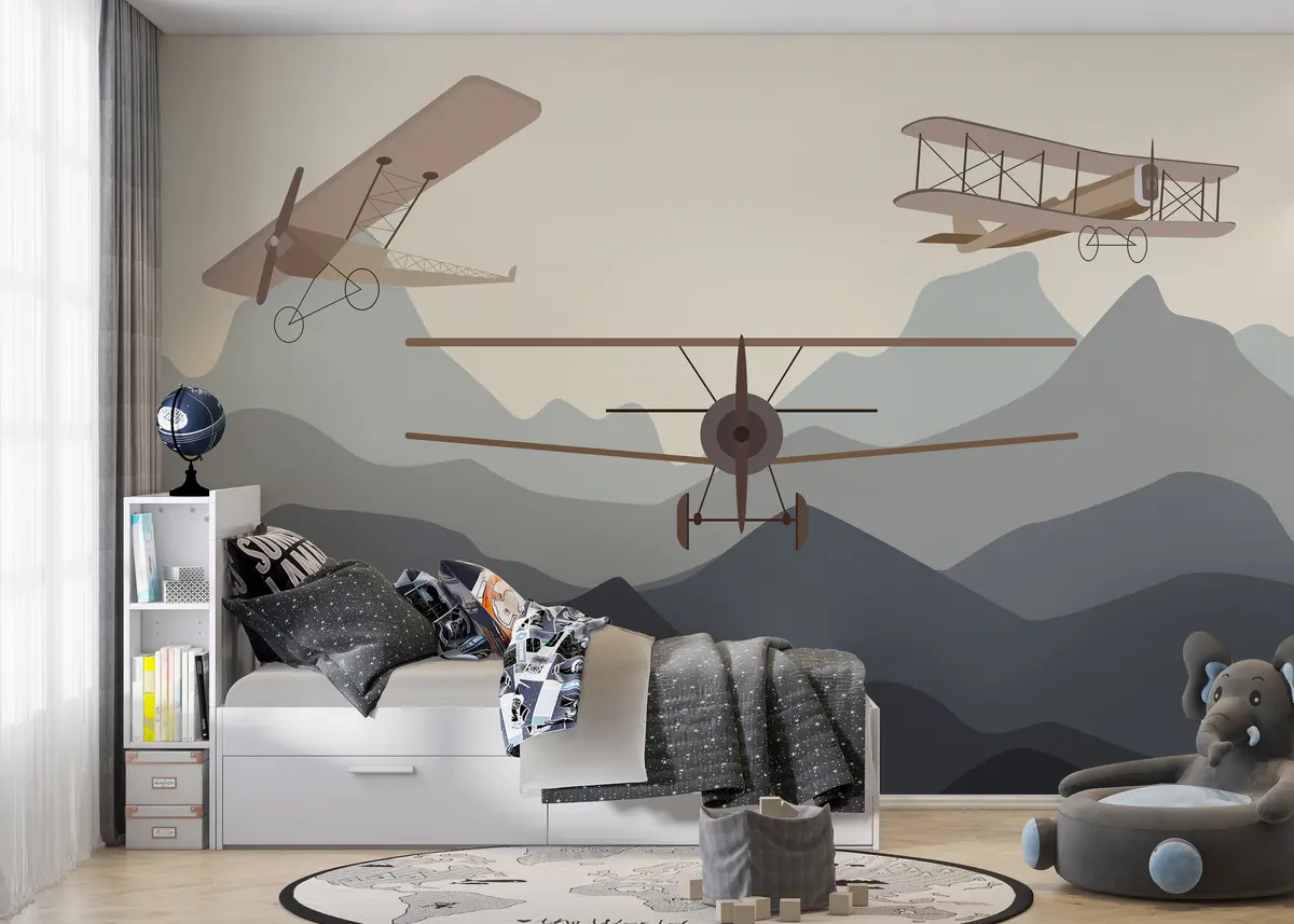 murales de pared Aviones antiguos entre las montañas u95782