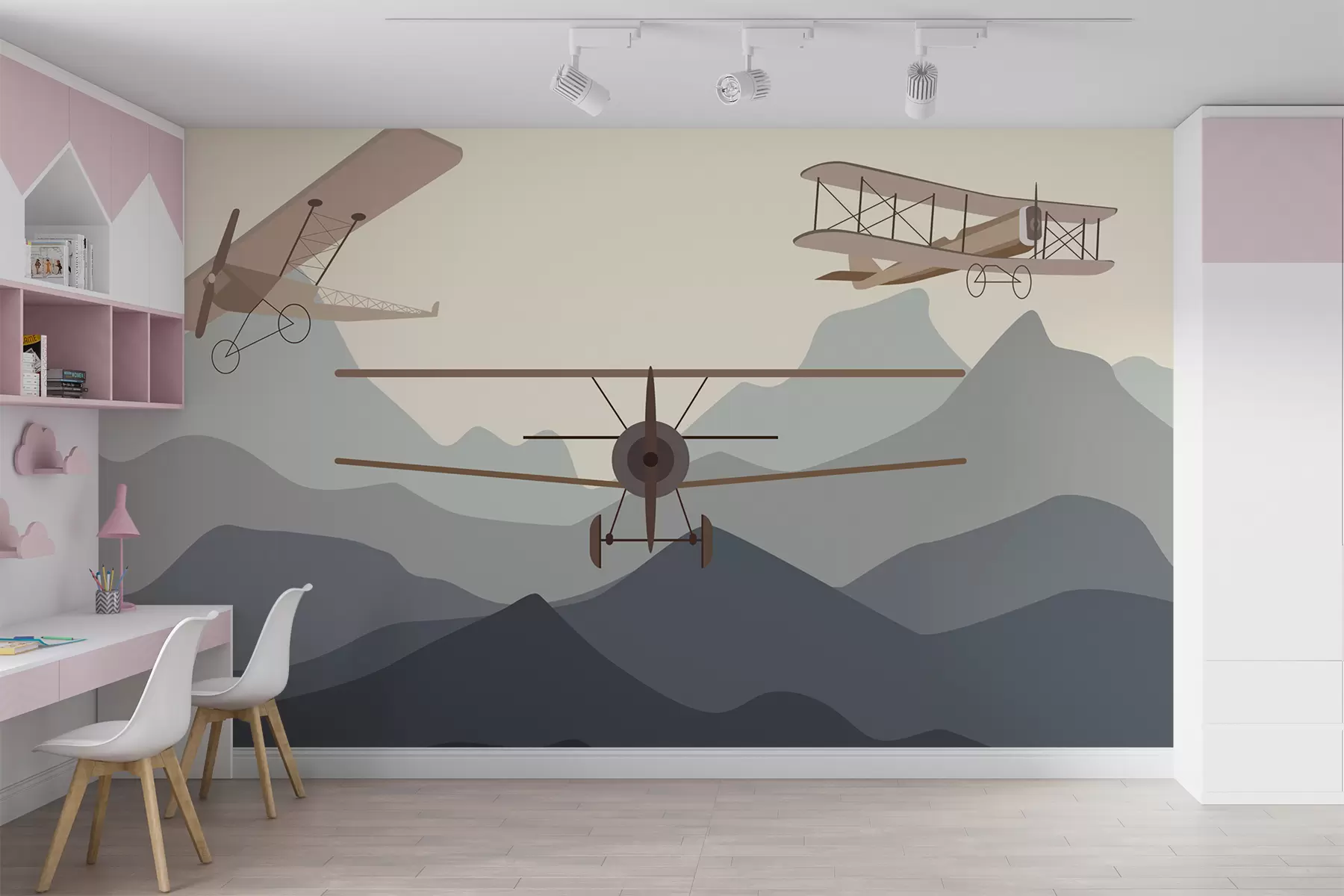 murales de pared Aviones antiguos entre las montañas u95782