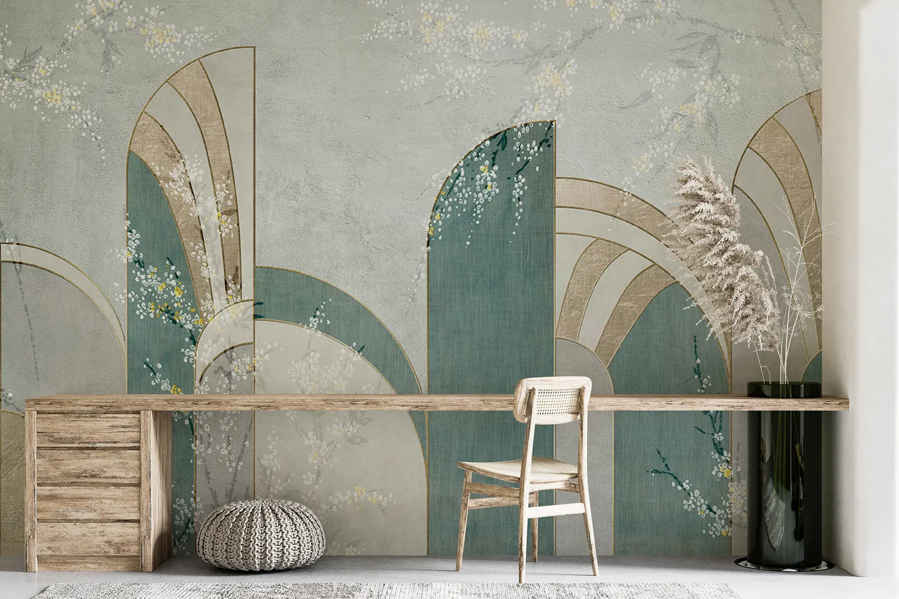 murales de pared Ramas florales que aparecen entre los paneles u96316