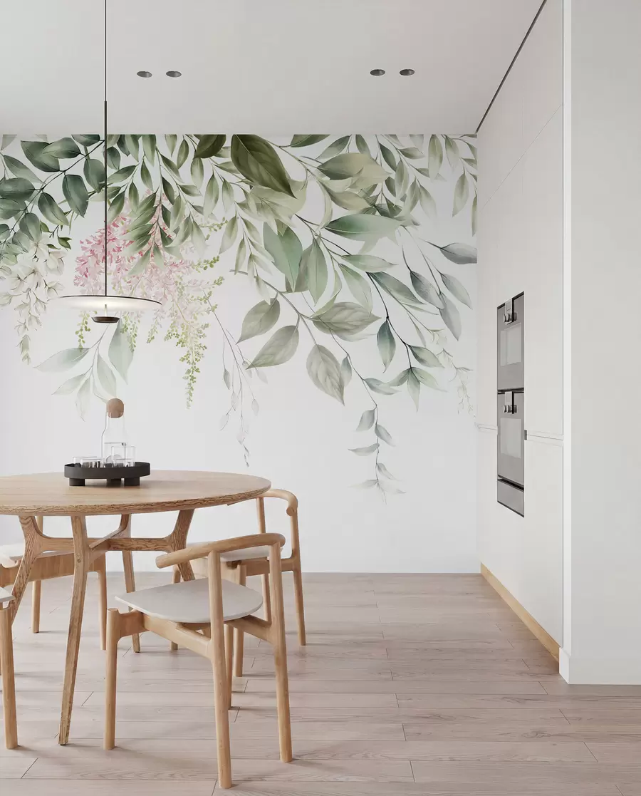 murales de pared Follaje con flores rosas u95923