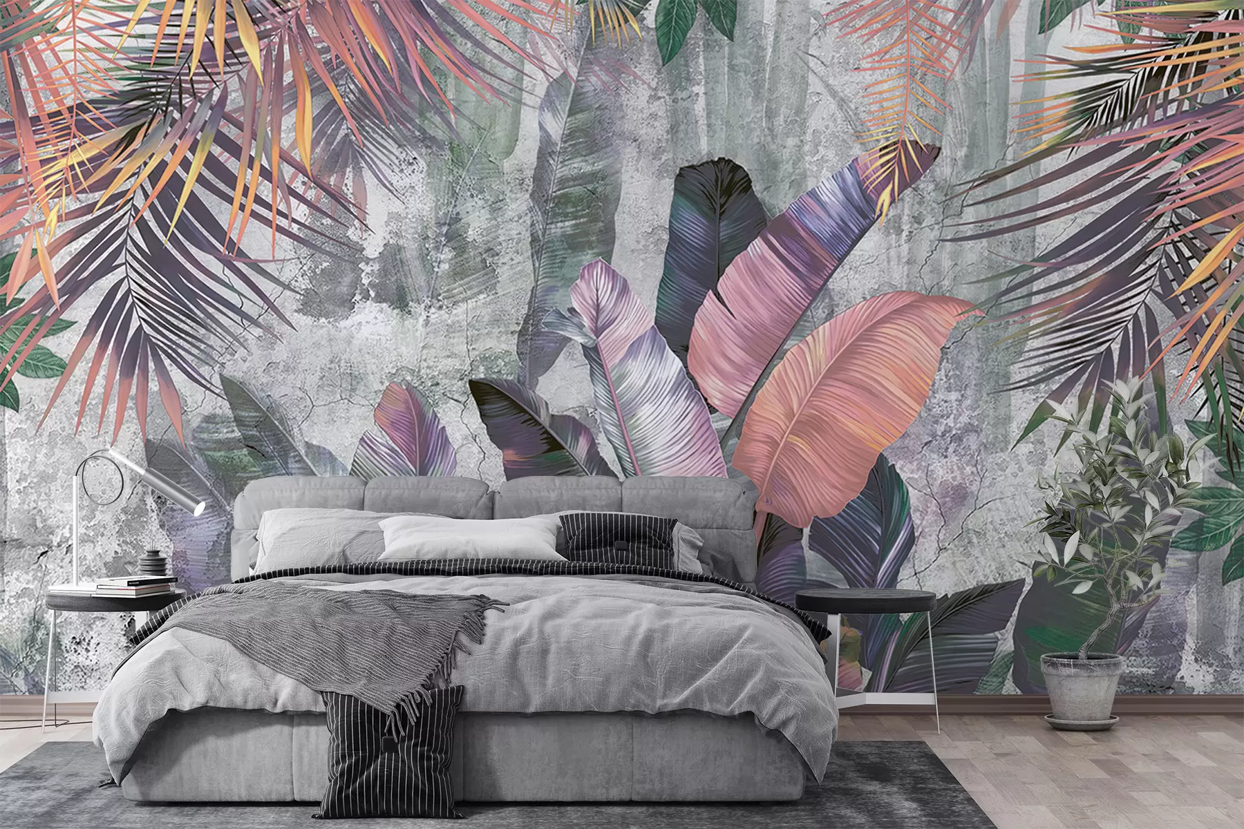 murales de pared Hojas tropicales grandes y coloridas u96338