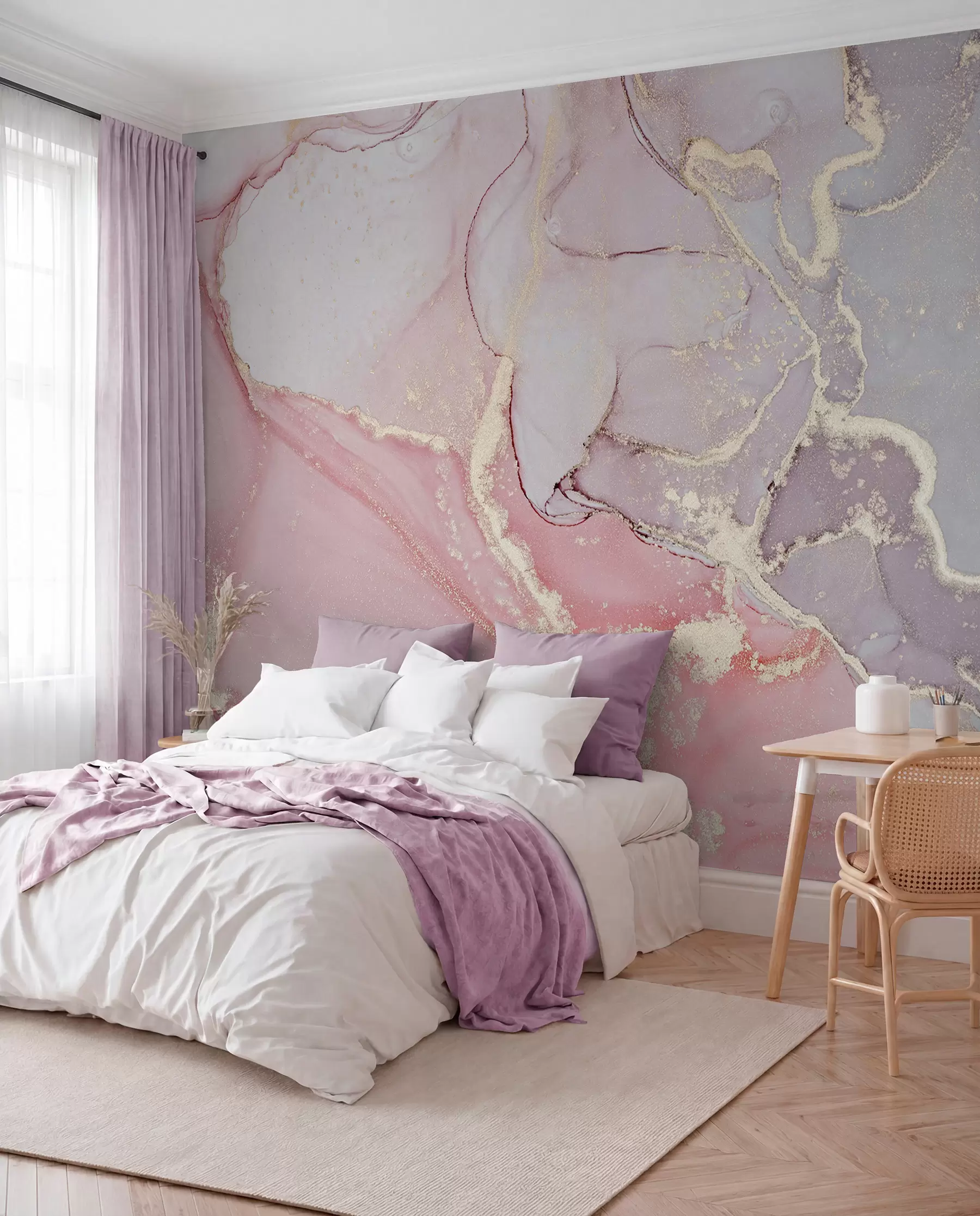 murales de pared Mármol rosa de vetas doradas u13857