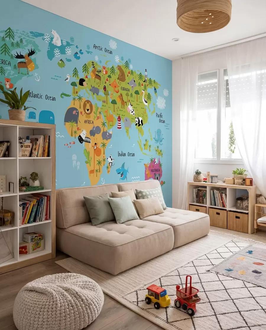 murales de pared Mapa, mundo e línea u16689
