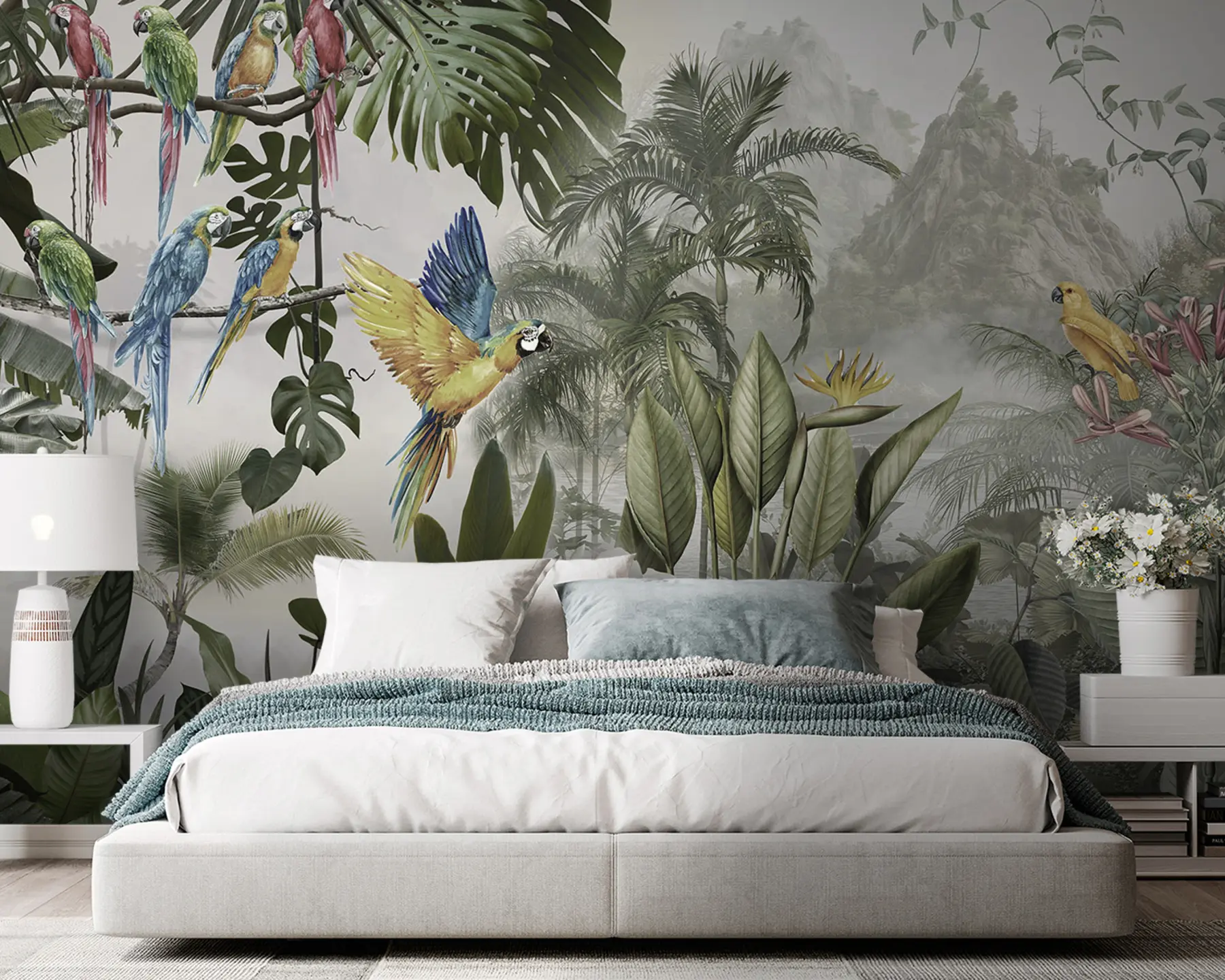 murales de pared Loros en la selva tropical u95693