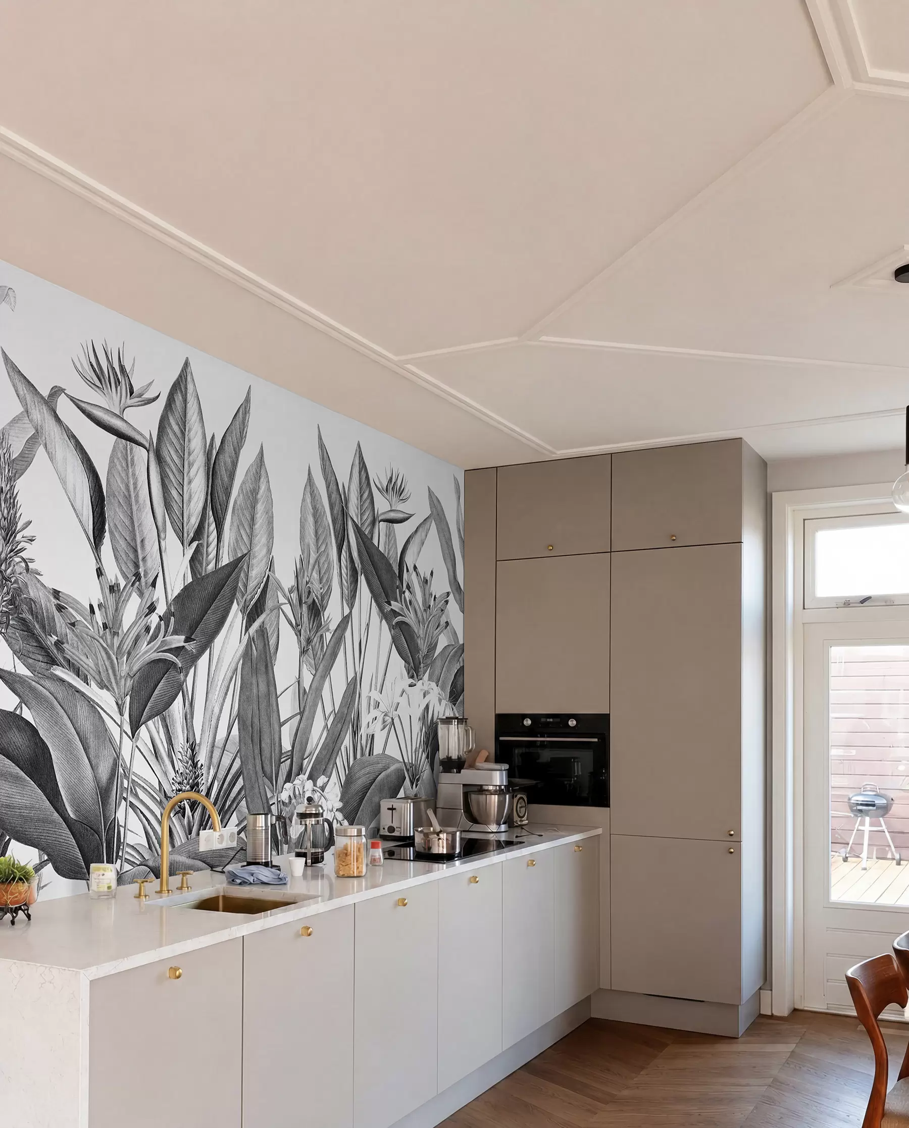 murales de pared Plantas de la selva tropical color blanco y negro u96833