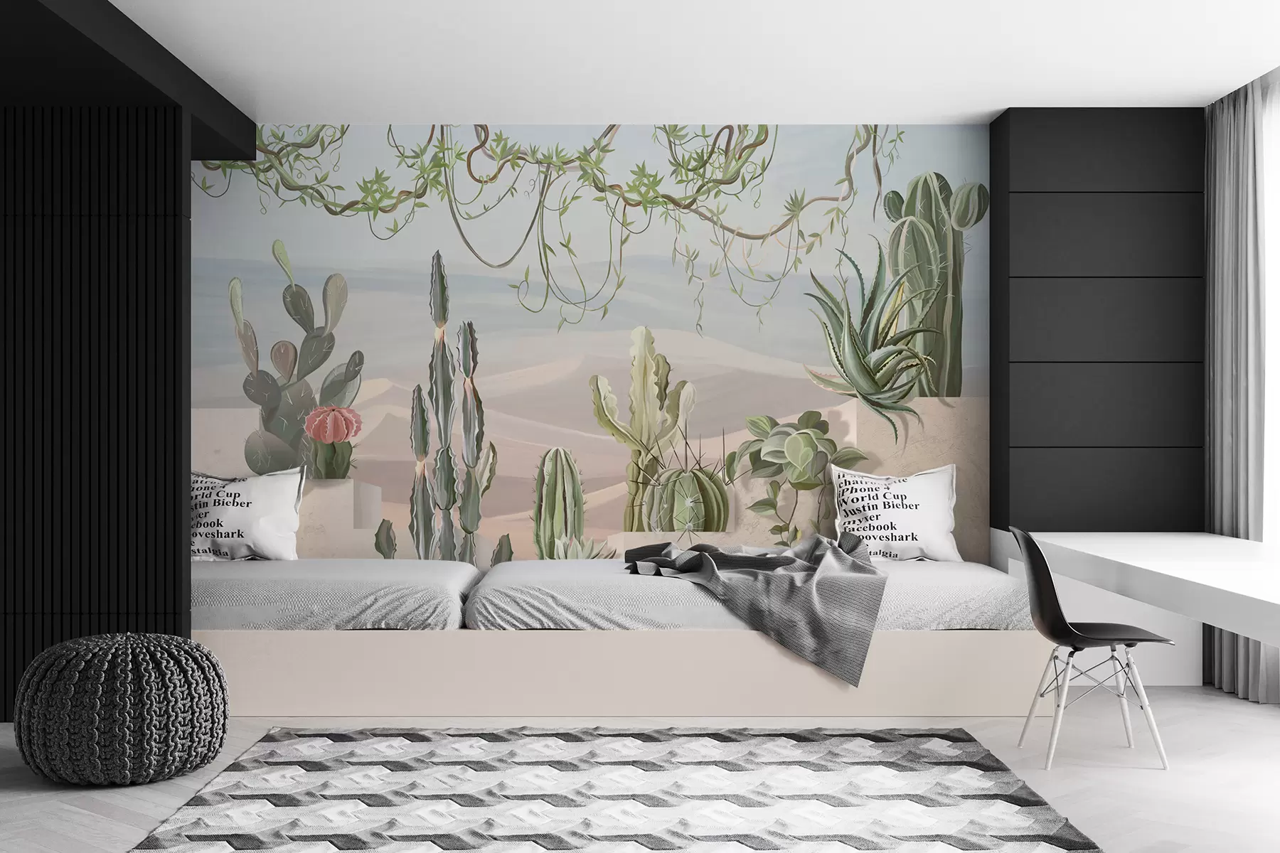 murales de pared Papel pintado de naturaleza en 3D con cactus y vistas tropicales u96445