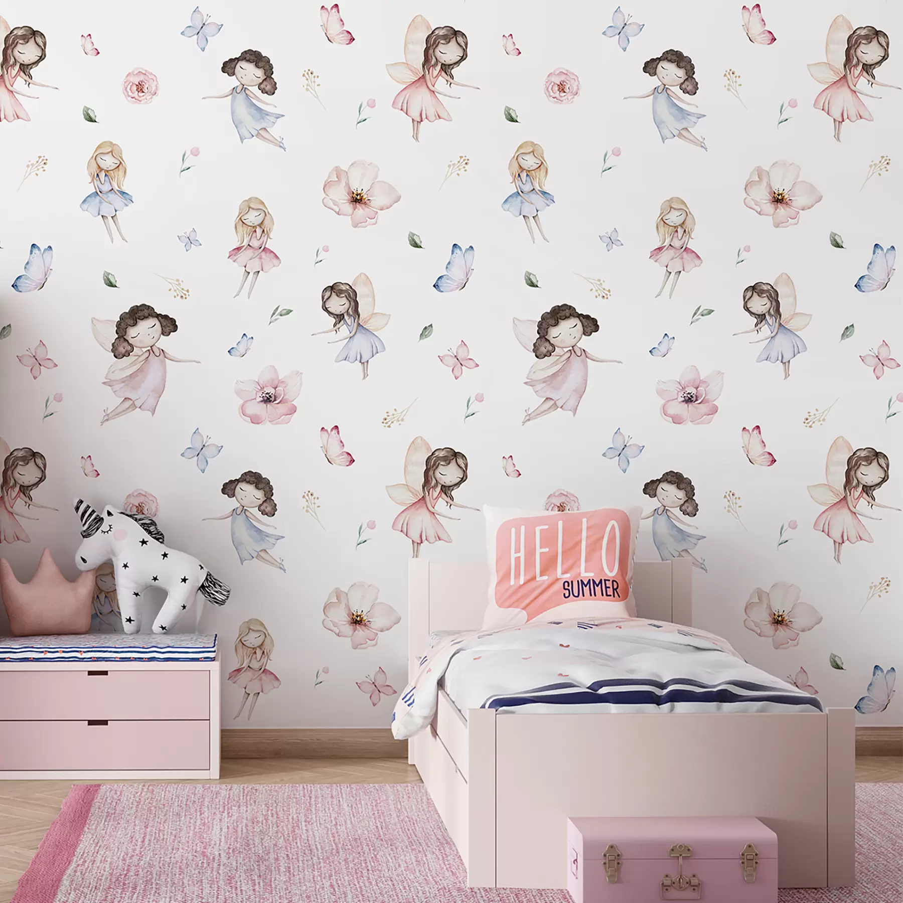 murales de pared Hadas y flores de acuarela. u96752