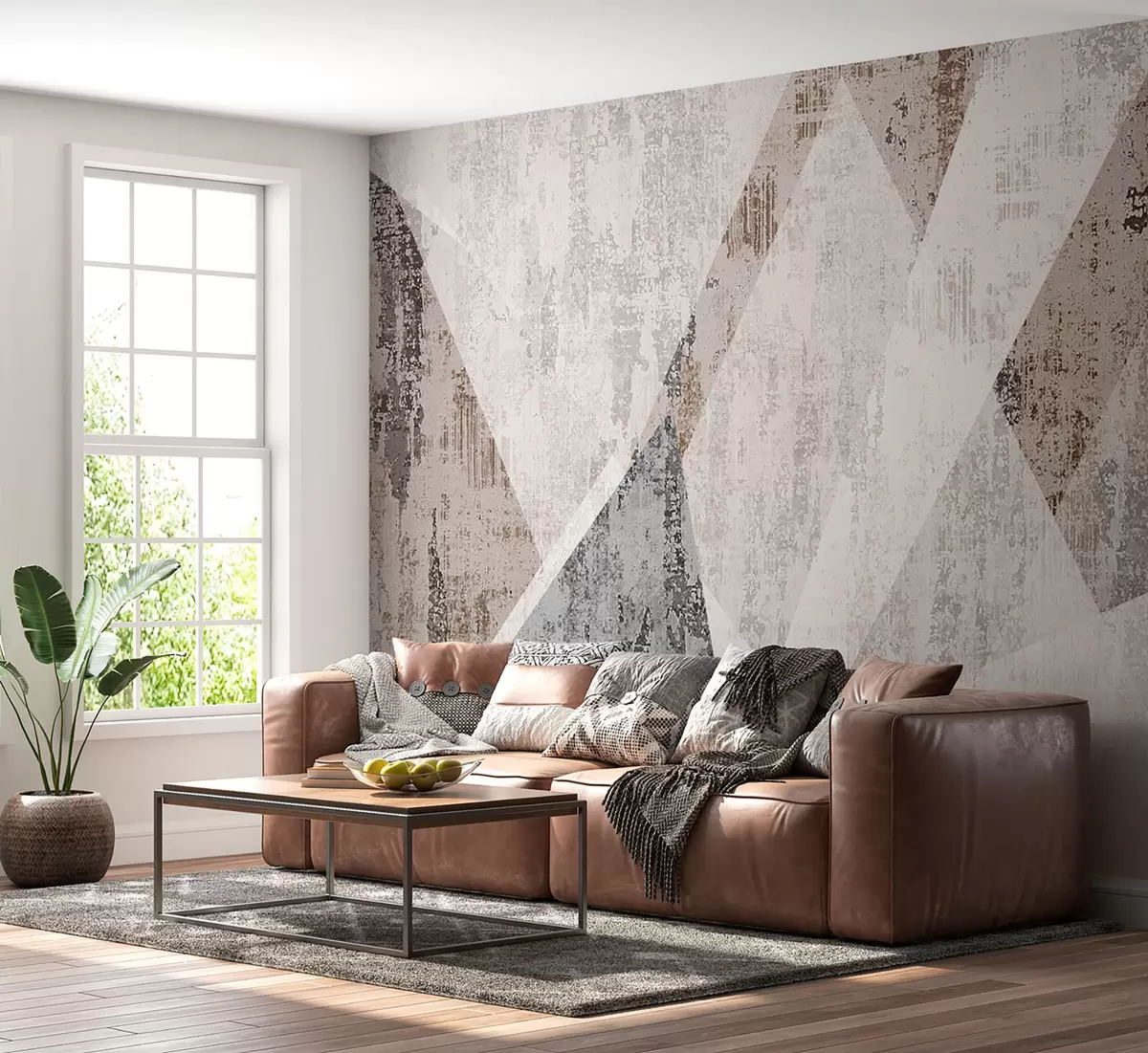 murales de pared Formas geométricas modernas de triángulos al estilo de loft grunge u97203
