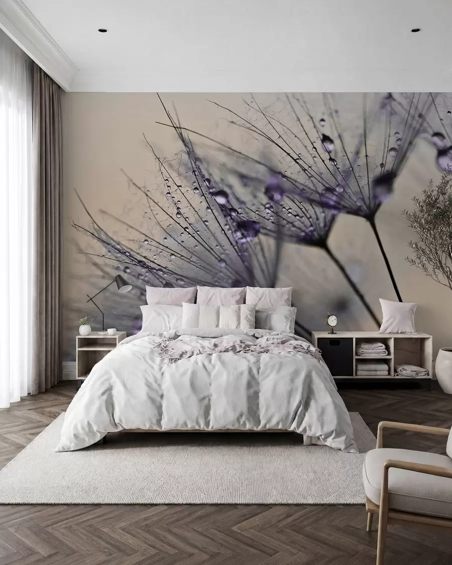 murales de pared Diente de león con rocío lila u57557v3