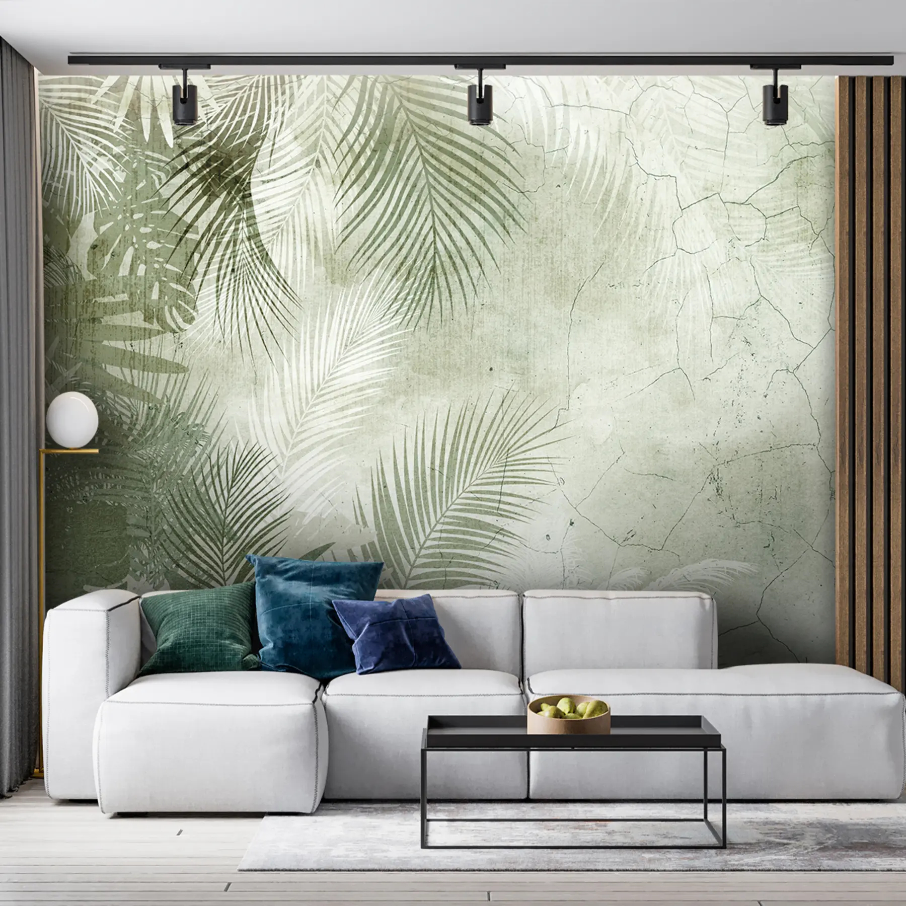 murales de pared Hojas verdes 3D en estilo grunge u73583v3