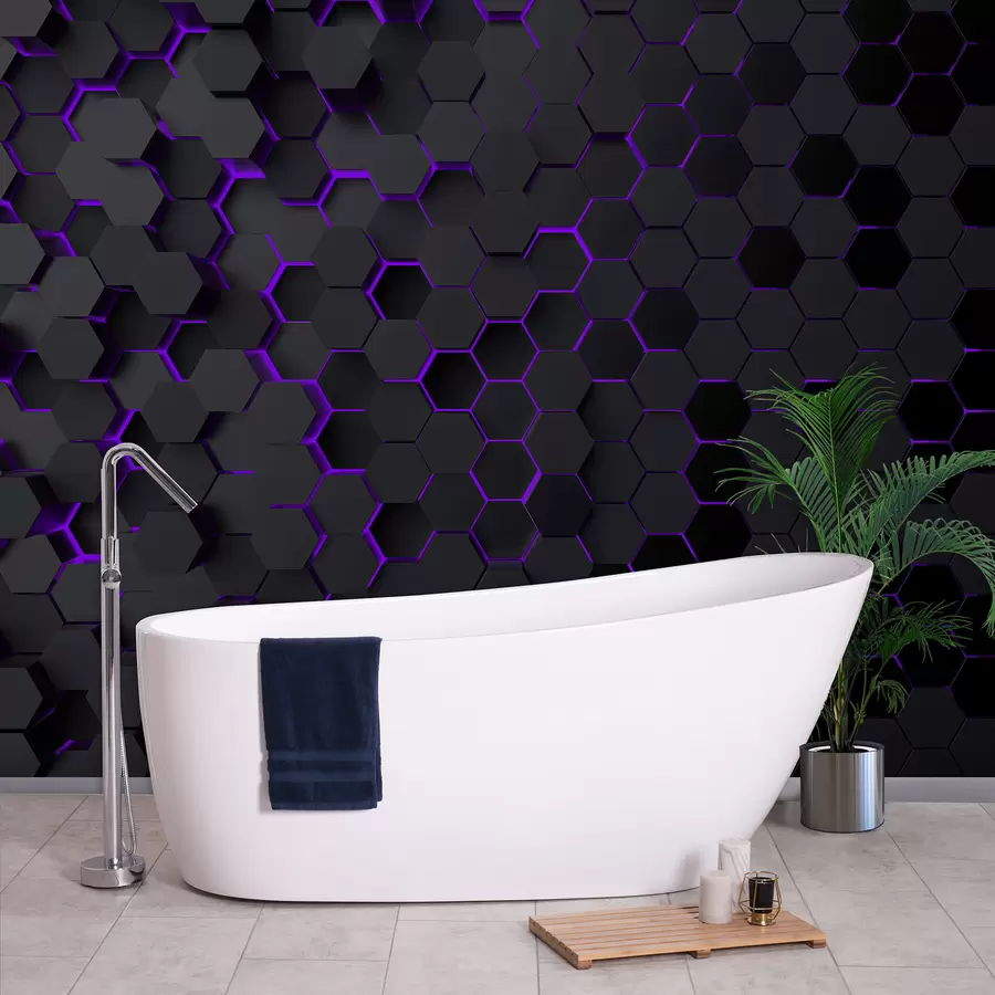 murales de pared Hexágonos negros y brillo morado u93618v3