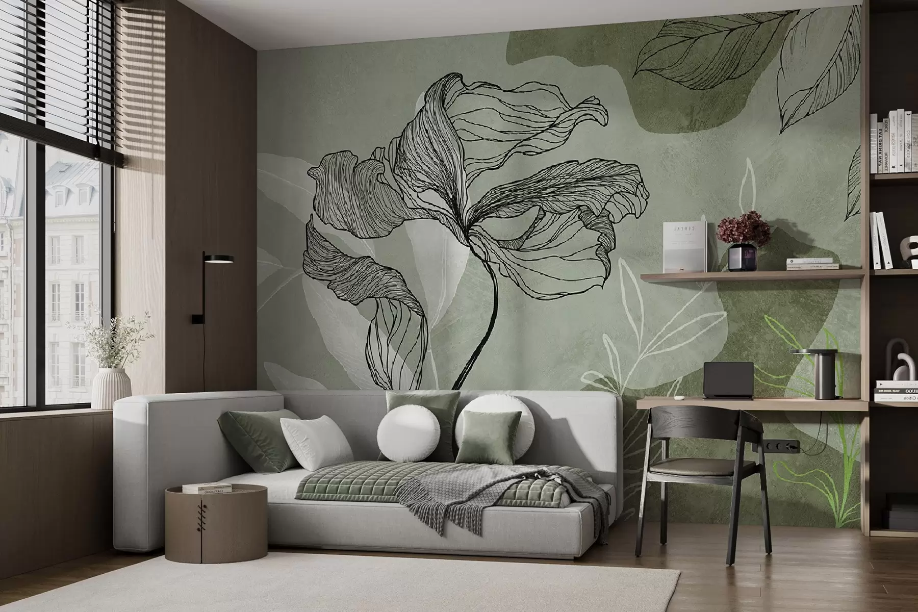 murales de pared Plantas de estilo boho en tonos verdes u71303v4