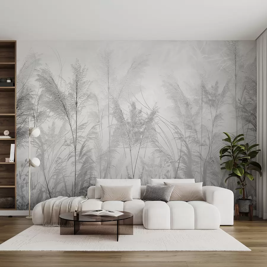 murales de pared Plantas altas en colores pastel en tonos grises u93903v4