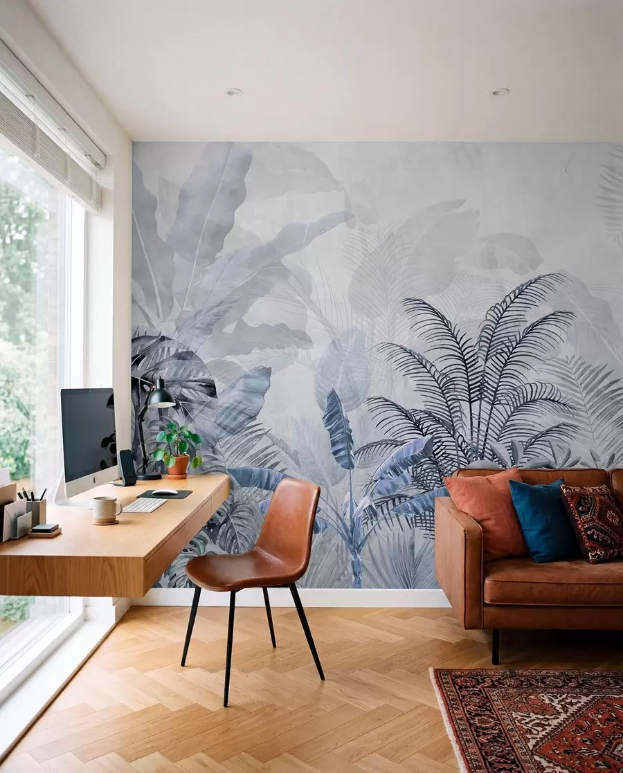 murales de pared Palmeras de color gris en colores azules u71284v1