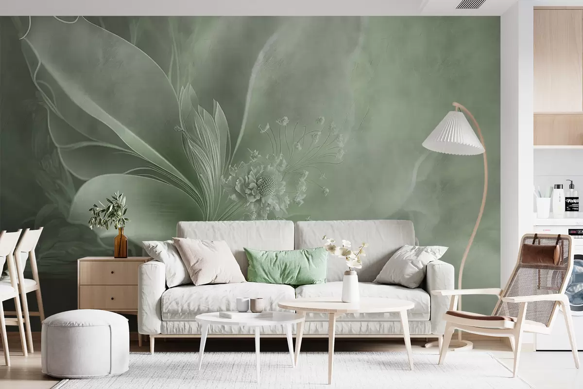 murales de pared Una flor muy delicada en tonos verdes u93944v3
