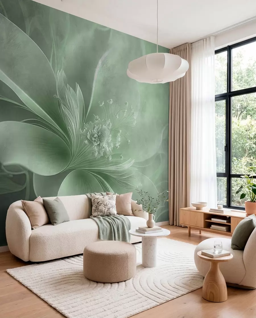 murales de pared Una flor muy delicada en tonos verdes u93944v3