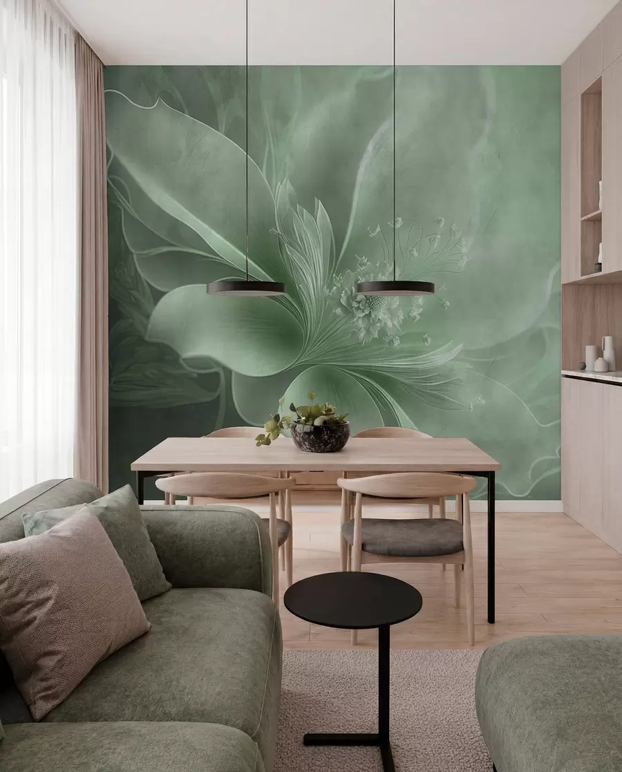 murales de pared Una flor muy delicada en tonos verdes u93944v3