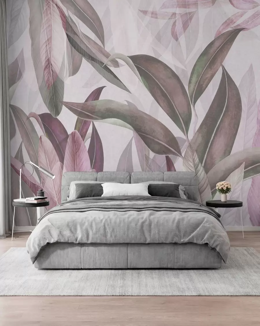 murales de pared Capas de hojas rosas y grises u94302v3