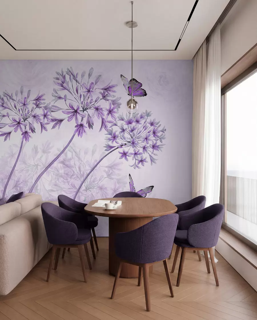 murales de pared Planta, flor y azul en colores rosados u35495v3