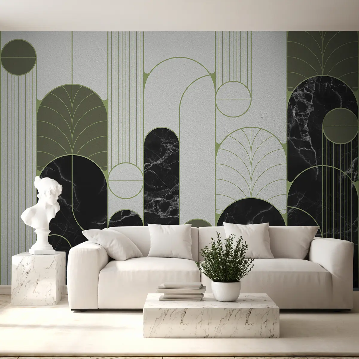 murales de pared Arcos de estilo Art Déco en tonos verdes u73101v2