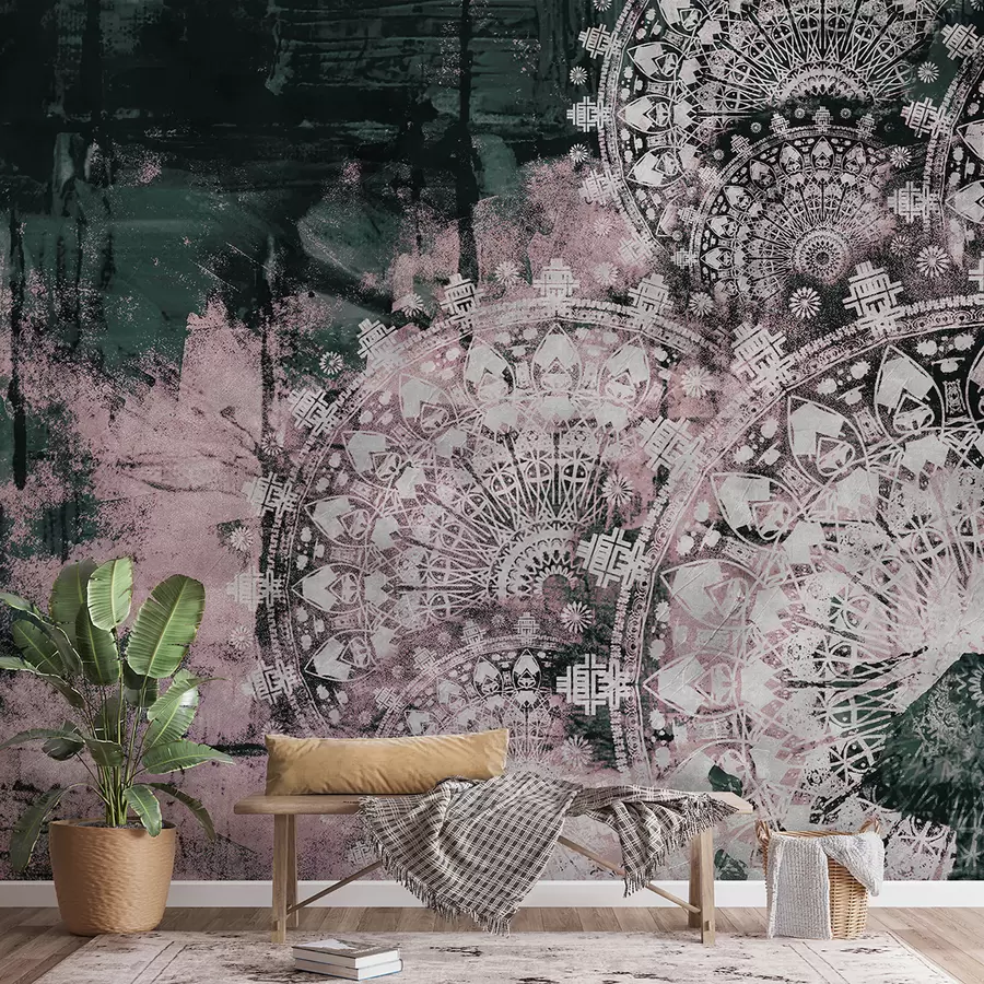 murales de pared Mandala vintage en tonos rosas u93958v2