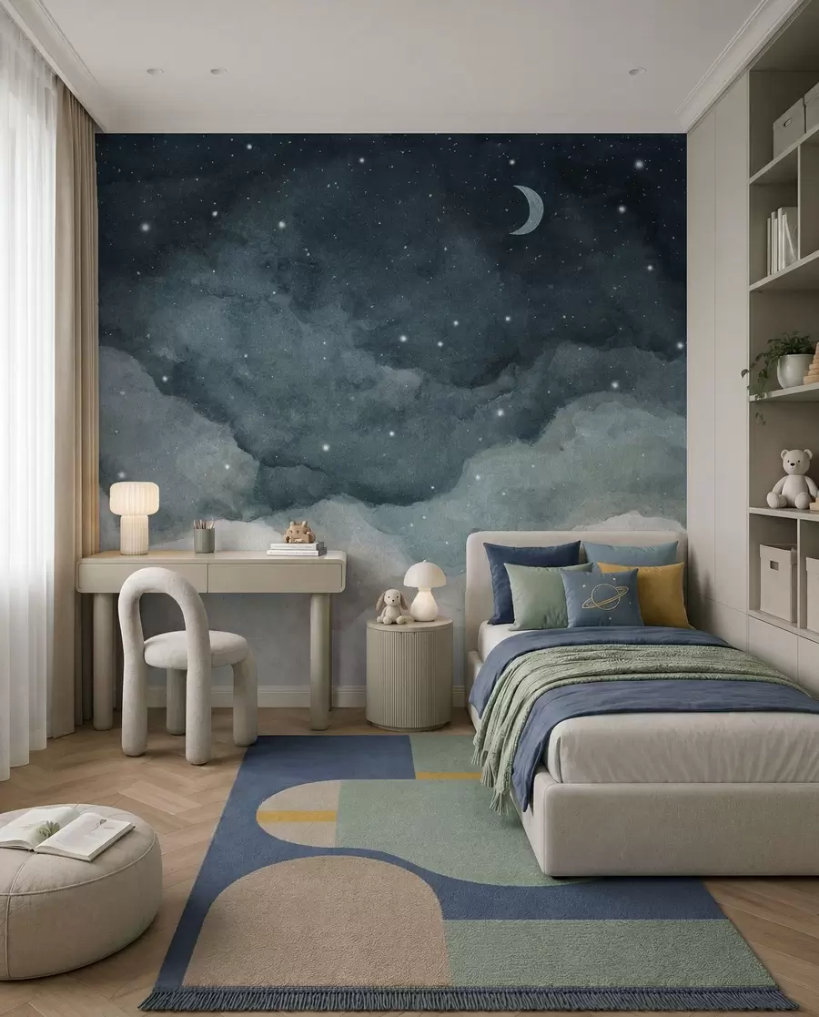 murales de pared Luna sobre nubes petróleo u96076v2